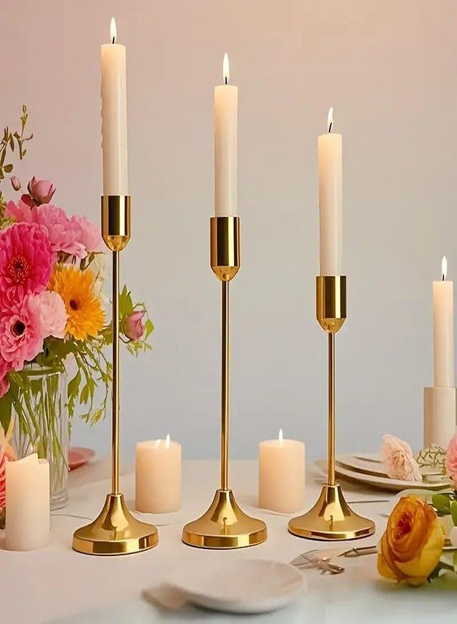 PIXELERA Vintage Brass Gold Candlestick Holders Set of 3 - Tall Taper Candle Stands for Autumn Table Centerpieces, Weddings, and Home Decor - Image 4